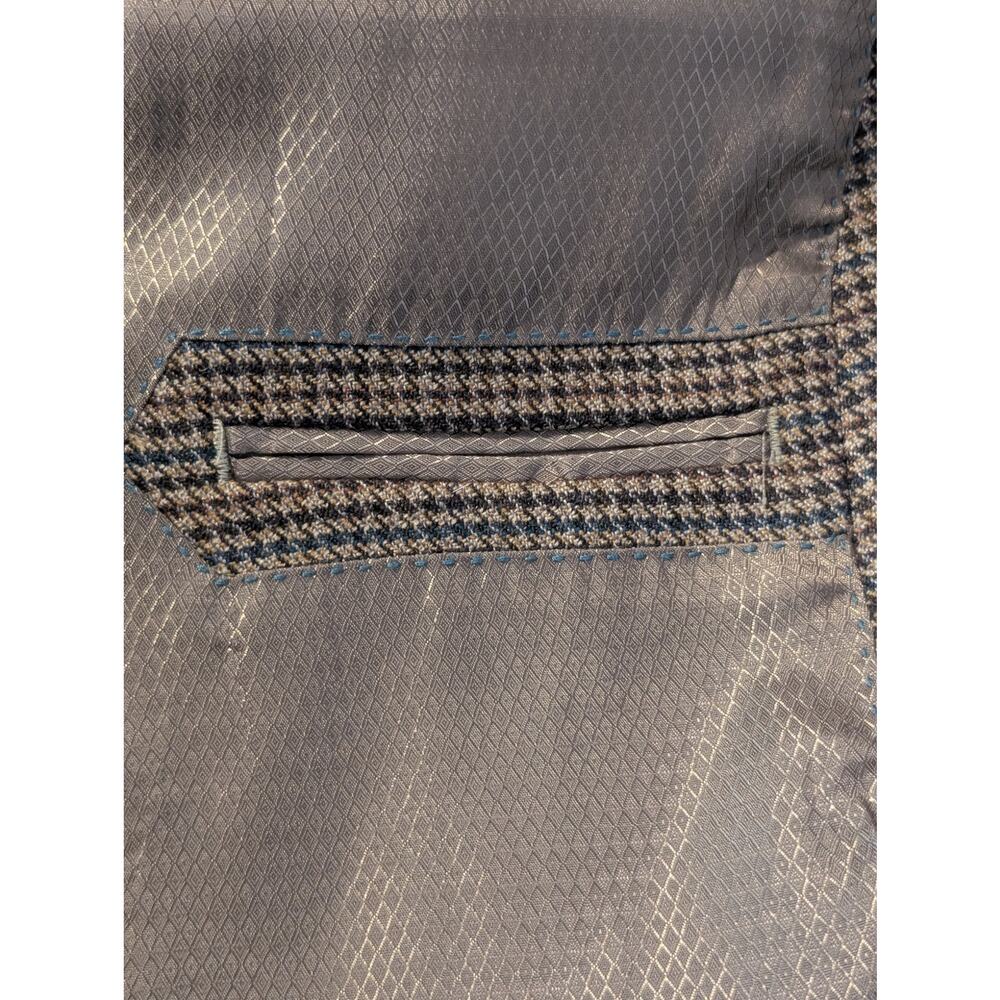 Tasso Elba Macy's Elbow Patch 100% Wool Brown Houndstooth Sports Coat Mens 44R - Picture 9 of 11